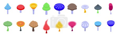 Illustration for Fantasy mushrooms icons set isometric vector. Magic fungi. Forest ui game - Royalty Free Image