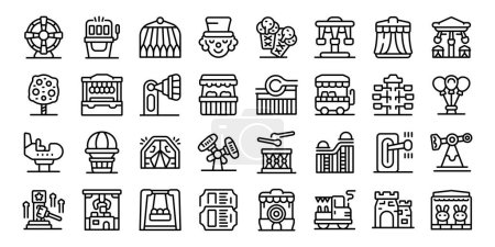 Illustration for Funfair icons set outline vector. Amusement park. Circus attraction - Royalty Free Image