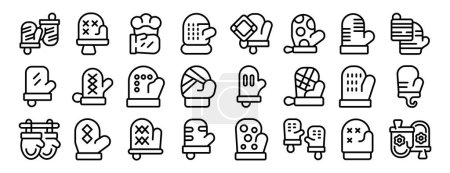 Fireproof kitchen mittens icons set outline vector. Oven glove. Hand burn