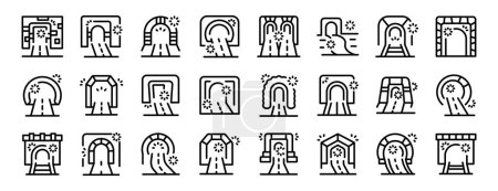 Arch tunnel icons set outline vector. Road travel. Track railroad hill