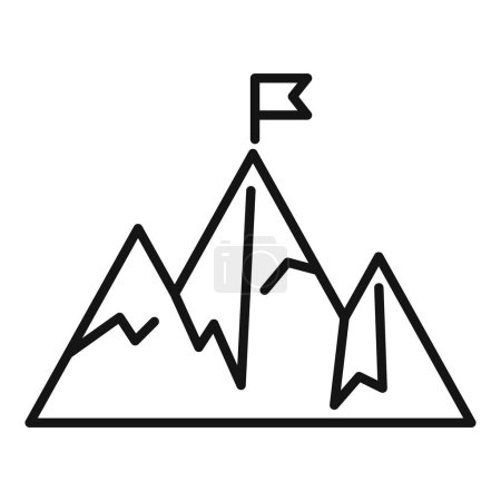 Pico de montaña bandera objetivo icono contorno vector. Objetivo de éxito. Líder del curso