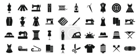 Fashion workshop icons set simple vector. Sewing factory. Garment fabric
