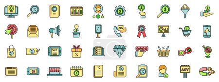Marketing mix icons set outline vector. Market consumer. Demand mix thin line color flat on white