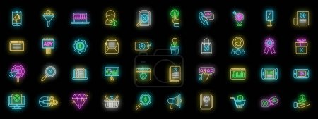 Marketing mix icons set outline vector. Market consumer. Demand mix neon color on black