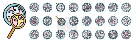 Petri dish icons set outline vector. Bacteria experiment. Dish culture thin line color flat on white