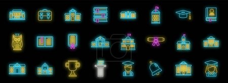 Campus icons set outline vector. University college. Academy education neon color on black