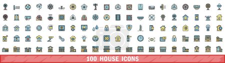 Illustration for 100 house icons set. Color line set of house vector icons thin line color flat on white - Royalty Free Image