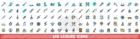 100 leisure icons set. Color line set of leisure vector icons thin line color flat on white