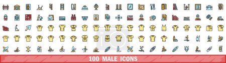 100 iconos masculinos. Línea de color conjunto de iconos vectoriales masculinos línea delgada de color plano sobre blanco