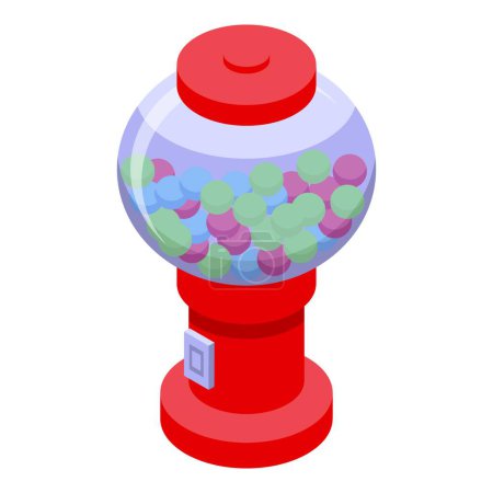 Téléchargez les illustrations : Rouges Bubblegum machine icône vecteur isométrique. Élément rétro. Sucre rond - en licence libre de droit