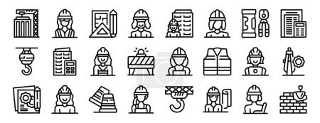 Construction worker woman icons set outline vector. Engineer builder. Industry job