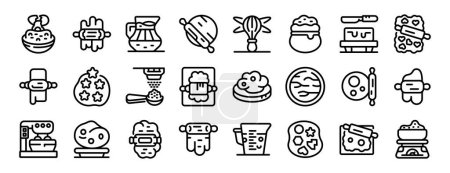 Rolling dough wooden pin icons set outline vector. Hand baking. Pizza pastry