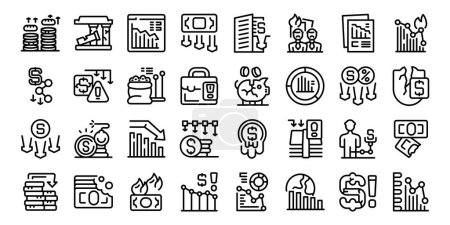 Illustration for Economic recession icons set outline vector. Crisis management. Indicator inflation - Royalty Free Image