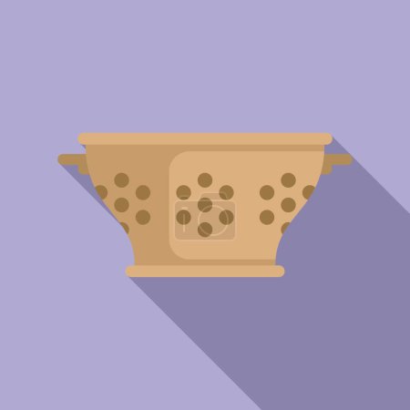 Illustration for Metallic object colander icon flat vector. Cook accessory. Utensil bakery - Royalty Free Image