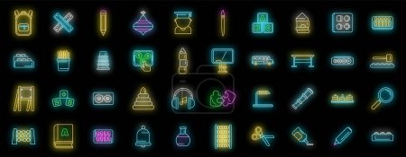 Early educations icons set outline vector. Baby learn. Read school neon color on black