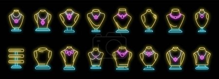 Schmuck-Dummy-Symbole setzen Umrissvektoren. Pleitekette. Diamant Mode Neon Farbe auf Schwarz