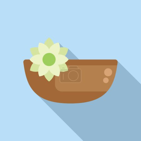 Zen flower bowl icon flat vector. Therapy spa. Calm candle care