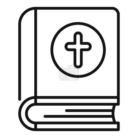 Téléchargez les illustrations : Saint livre de bible icône contour vecteur. Religion de prière. Écriture catholique - en licence libre de droit