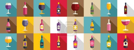 Ilustración de Los iconos del vino no alcohólico establecen un vector plano. Bebida de verano. Bebida saludable - Imagen libre de derechos