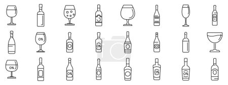 Ilustración de Los iconos del vino no alcohólico establecen el vector de contorno. Bebida de verano. Bebida saludable - Imagen libre de derechos