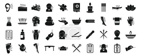 Acupuncture icons set simple vector. Meridian body. Liver point needle