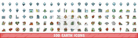 Illustration for 100 earth icons set. Color line set of earth vector icons thin line color flat on white - Royalty Free Image