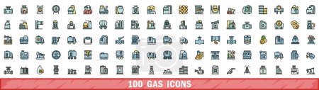 100 gas icons set. Color line set of gas vector icons thin line color flat on white