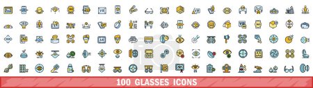 100 glasses icons set. Color line set of glasses vector icons thin line color flat on white