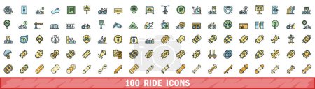 Illustration for 100 ride icons set. Color line set of ride vector icons thin line color flat on white - Royalty Free Image