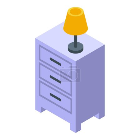 Illustration for Bedroom lamp on drawer icon isometric vector. Modern light. Night decoration - Royalty Free Image