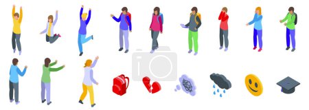 Adolescence icons set isometric vector. School people. Young teenager
