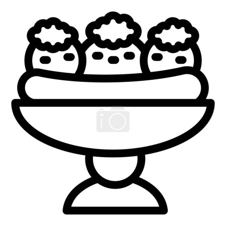 Banana split confection icon outline vector. Whipped cream topping. Gourmet sweet dish
