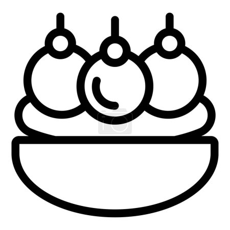 Banana split with nuts icon outline vector. Delicious American dessert. Frosting ice cream balls