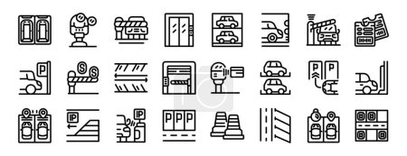 Underground parking lot icons set outline vector. Urban garage. City house