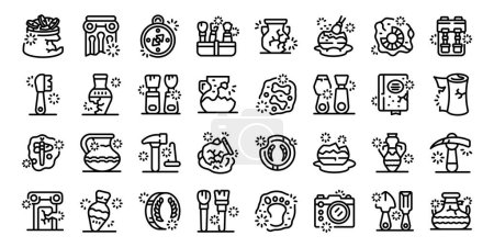 Excavation tools icons set outline vector. Inventory ancient. Antique treasures