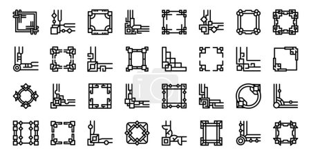 Iconos de esquina chinos establecen el vector de contorno. Divisor asiático. Suerte ornamental