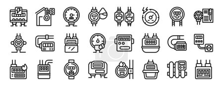 Household meters icons set outline vector. Indicator equipment. Electronic counter