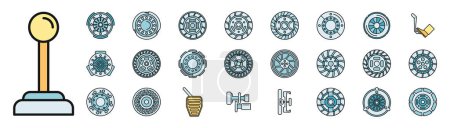 Clutch icons set outline vector. Machine engine. Auto parts thin line color flat on white