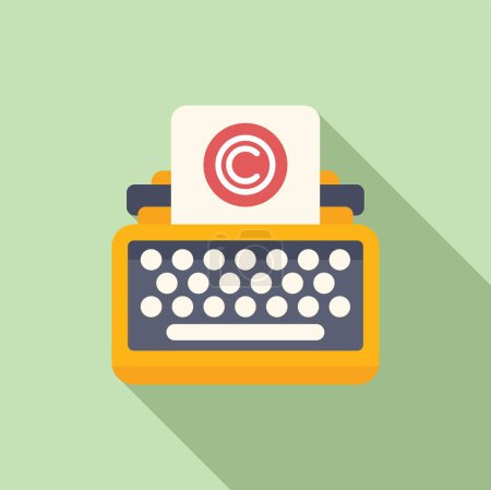 Typewriter machine copyright icon flat vector. Information protection. Legal justice