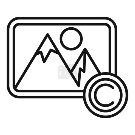 Picture mountains landscape copyright icon outline vector. Legal protection. Sign certificate