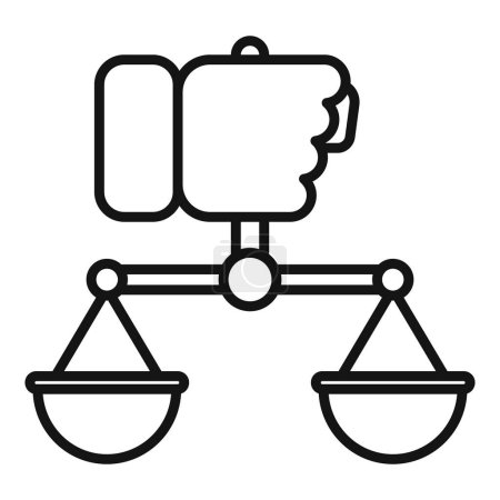 Illustration for Hand take business balance icon outline vector. Quality control. Scale finance - Royalty Free Image