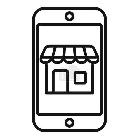 Umrissvektor für das Lokalisierungssymbol des mobilen App Store. Internet vermarkten. Richtungsverkauf