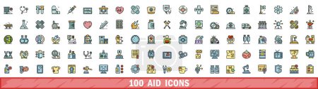 100 iconos de ayuda listos. Línea de color conjunto de iconos vectoriales de ayuda línea delgada de color plano en blanco