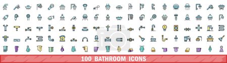 100 bathroom icons set. Color line set of bathroom vector icons thin line color flat on white