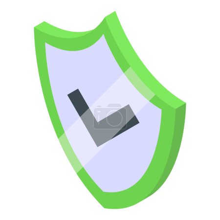 Diseño plano ilustración vectorial de un escudo verde estilizado con una marca de verificación, que simboliza la seguridad y la aprobación