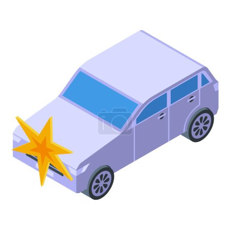 Isometric 3d visual representation of a car accident icon with vibrant colors and modern design illustration