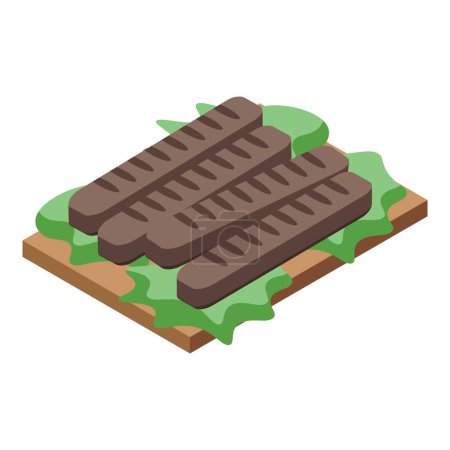 Ilustración de 3d gráfico isométrico de deliciosas barras de helado de chocolate con hojas verdes en una superficie de madera - Imagen libre de derechos