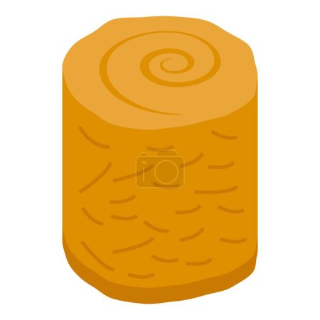 Cartoon hay bale icon with round cylindrical shape, isolated on white background, suitable for agriculture, farming, and rural themed designs