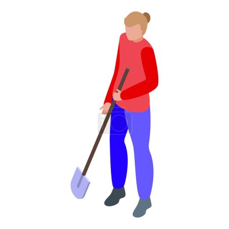 Isometric illustration of a woman standing with a shovel, poised to start digging