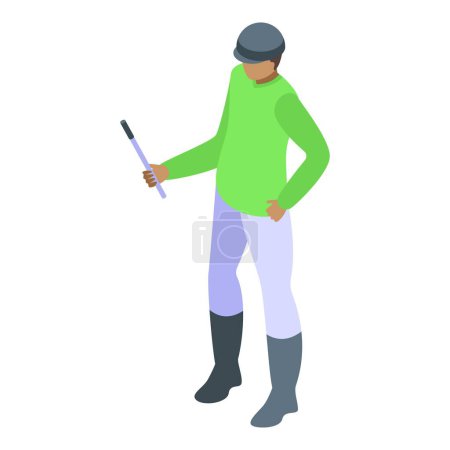 Illustration for Isometric illustration of an equestrian rider in gear holding a riding crop, isolated on white background - Royalty Free Image